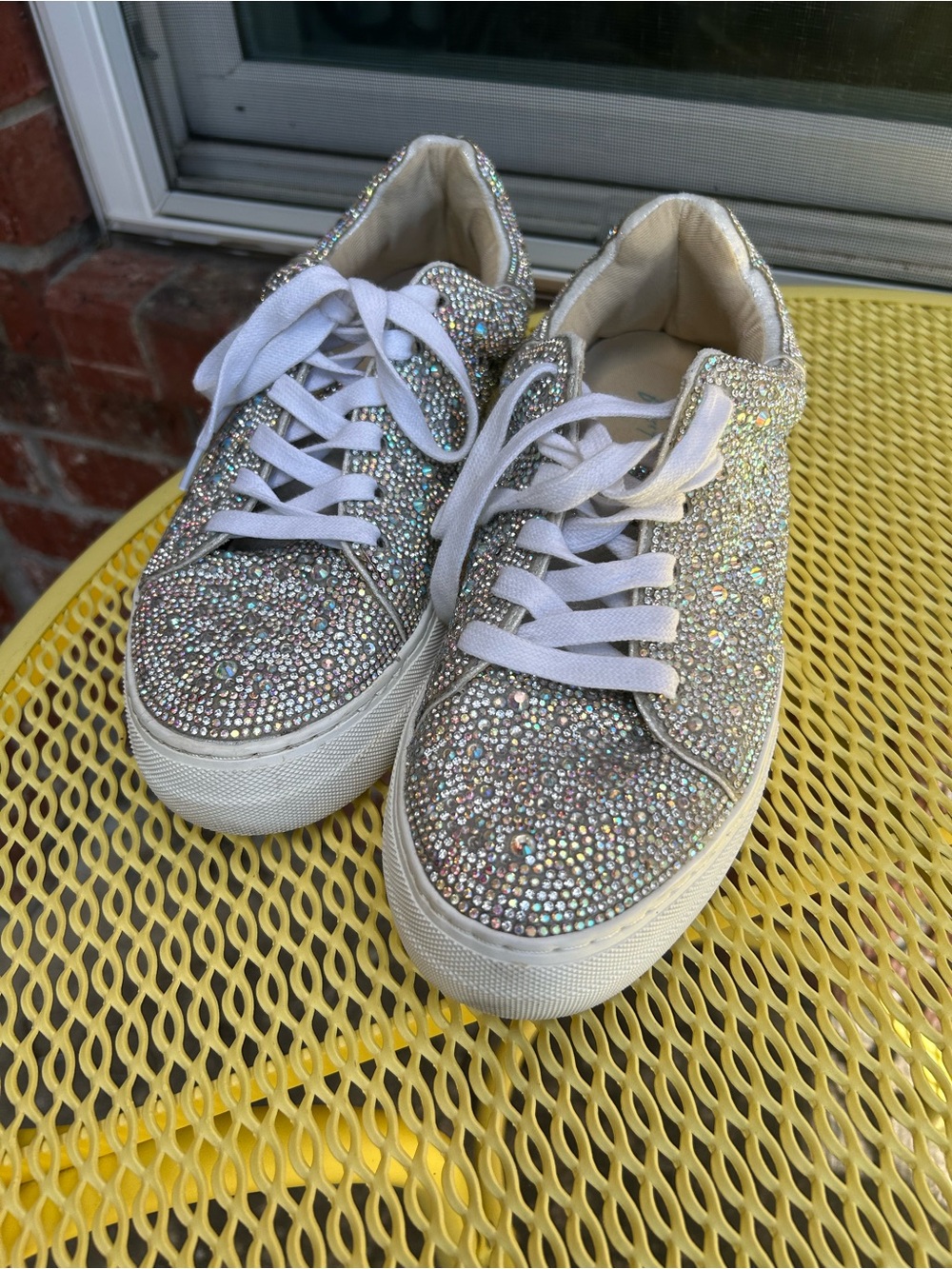 Betsey Johnson Iridescent Crystal Embellished Silver Sneakers